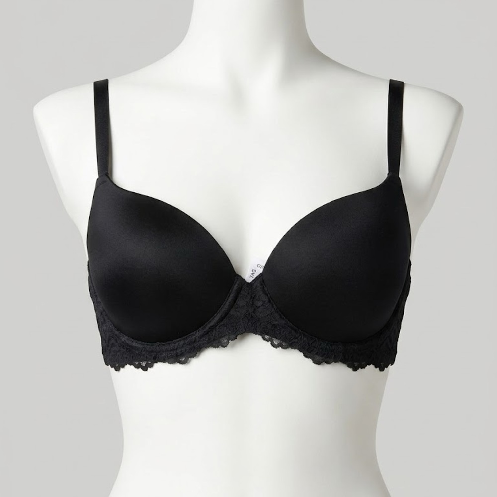 ☀️NEW Women's Black Lace-Trim Push up Demi T-Shirt Bra